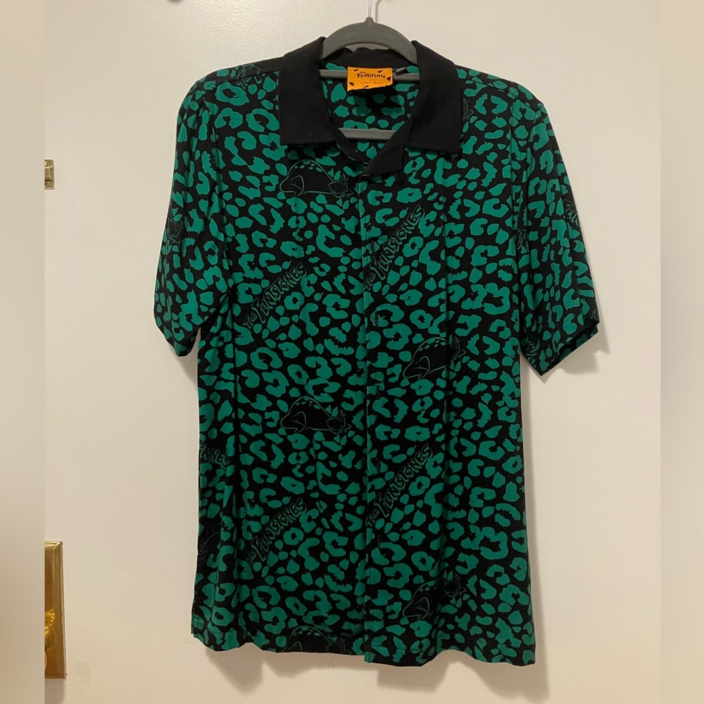 Lazy Oaf x The Flinstones Dino Leopard Bowling Shirt